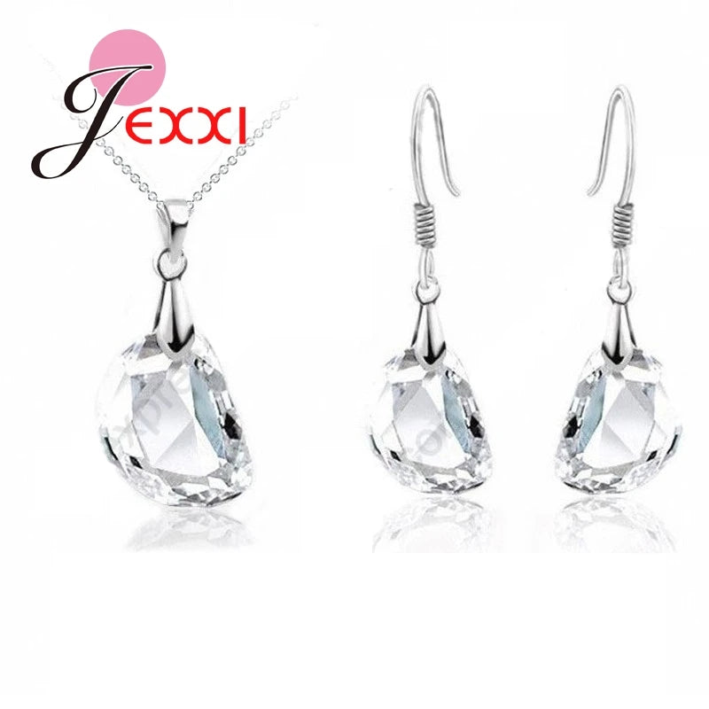 Hot Sale Jewely Sets White Crystal Wedding Engagement 925 Sterling Silver  Earrings Pendant Necklace Women Christmas Gifts