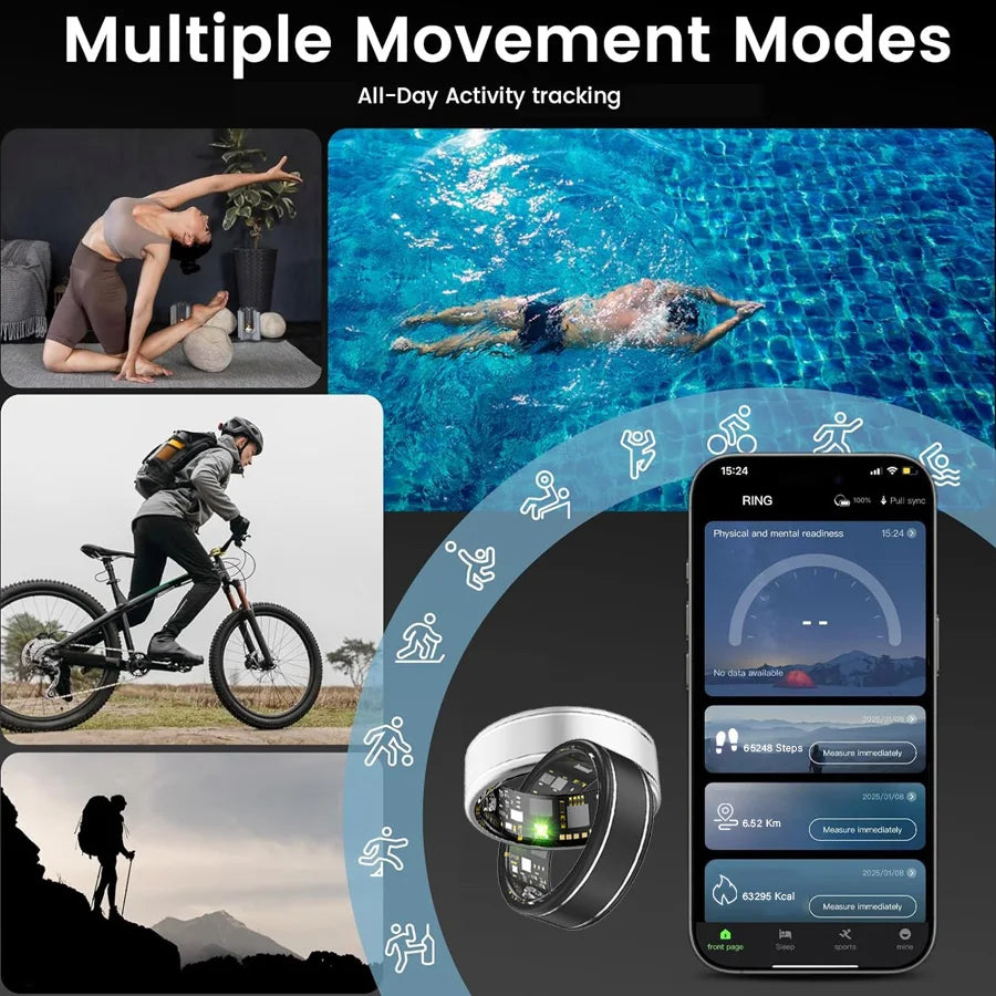 Fitness Tracker Ring for Men Women – Smart Ring with Heart Rate, SpO2, Blood Pressure, Sleep Monitoring, Step & Calorie Counter