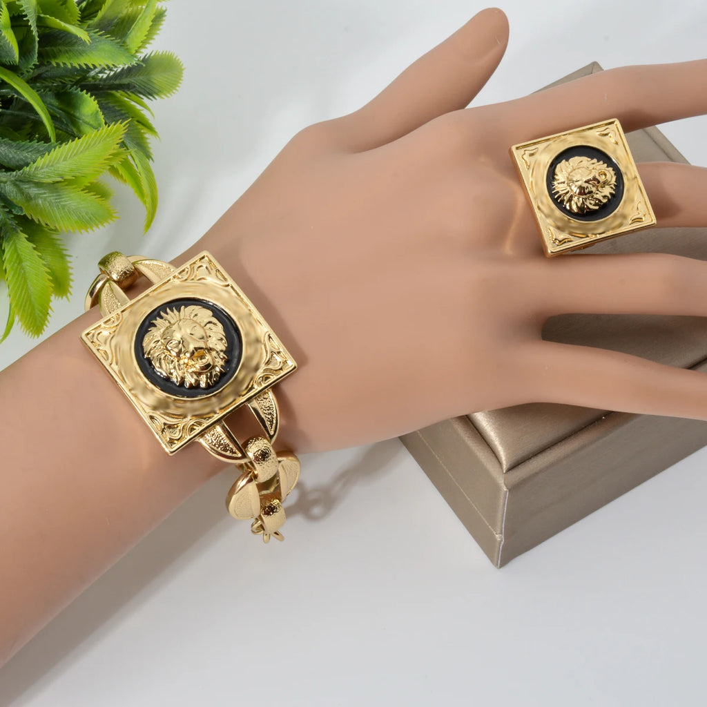 Gold Plated Jewelry Set  For Women African Indian Dubai Wedding Jewellery Luxury Choker Necklace Bracelet Earring Cuff Rings