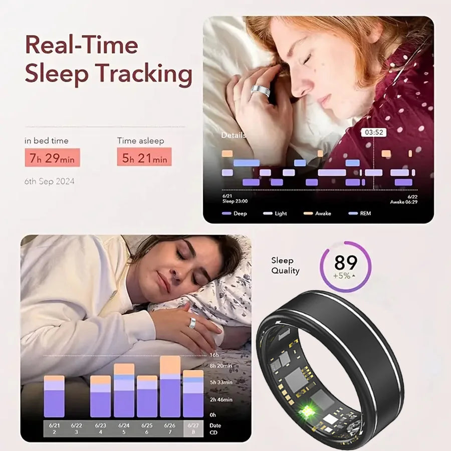 Fitness Tracker Ring for Men Women – Smart Ring with Heart Rate, SpO2, Blood Pressure, Sleep Monitoring, Step & Calorie Counter